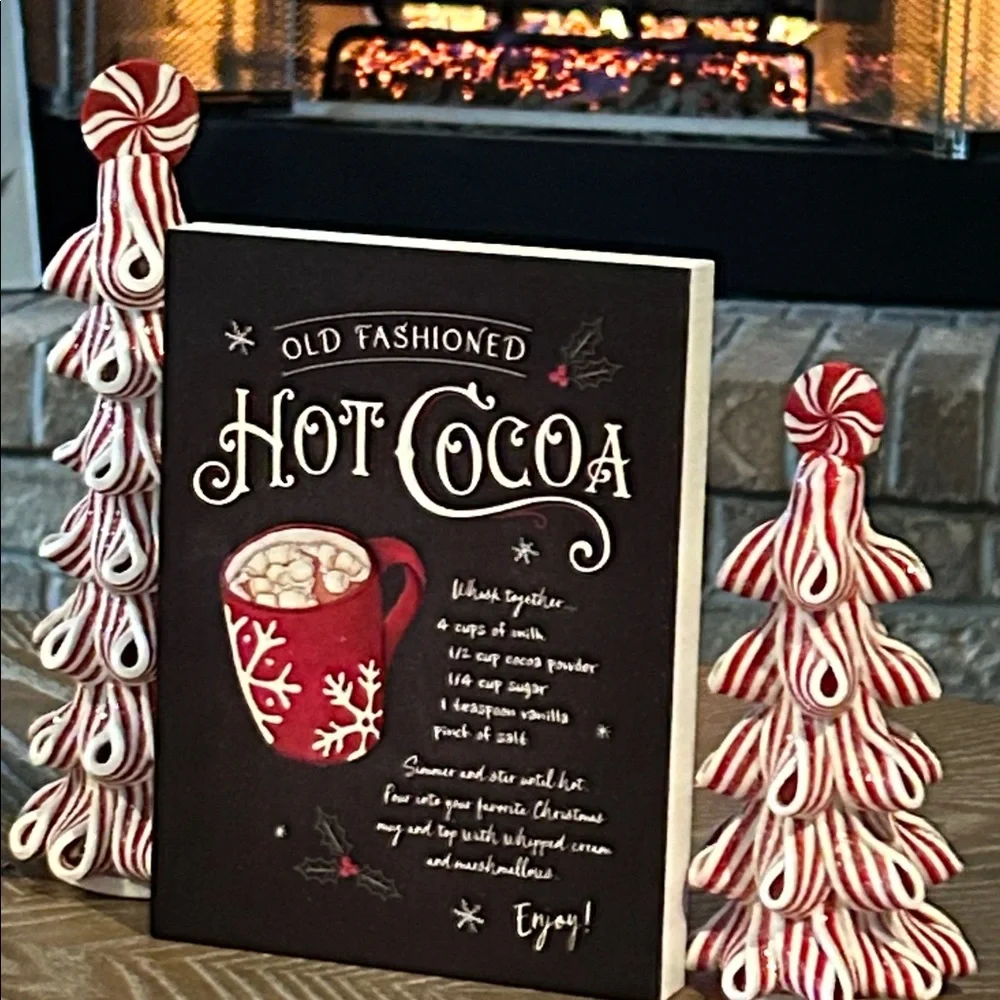 NEW! Winter Cottage Farmhouse Old Fashioned Hot Cocoa Recipe Rustic Wood Sign